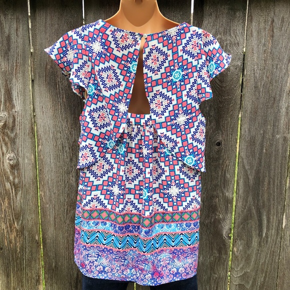 Meadow Rue Anthropologie Sz 4 Top Flutter Sleeves - Picture 4 of 8